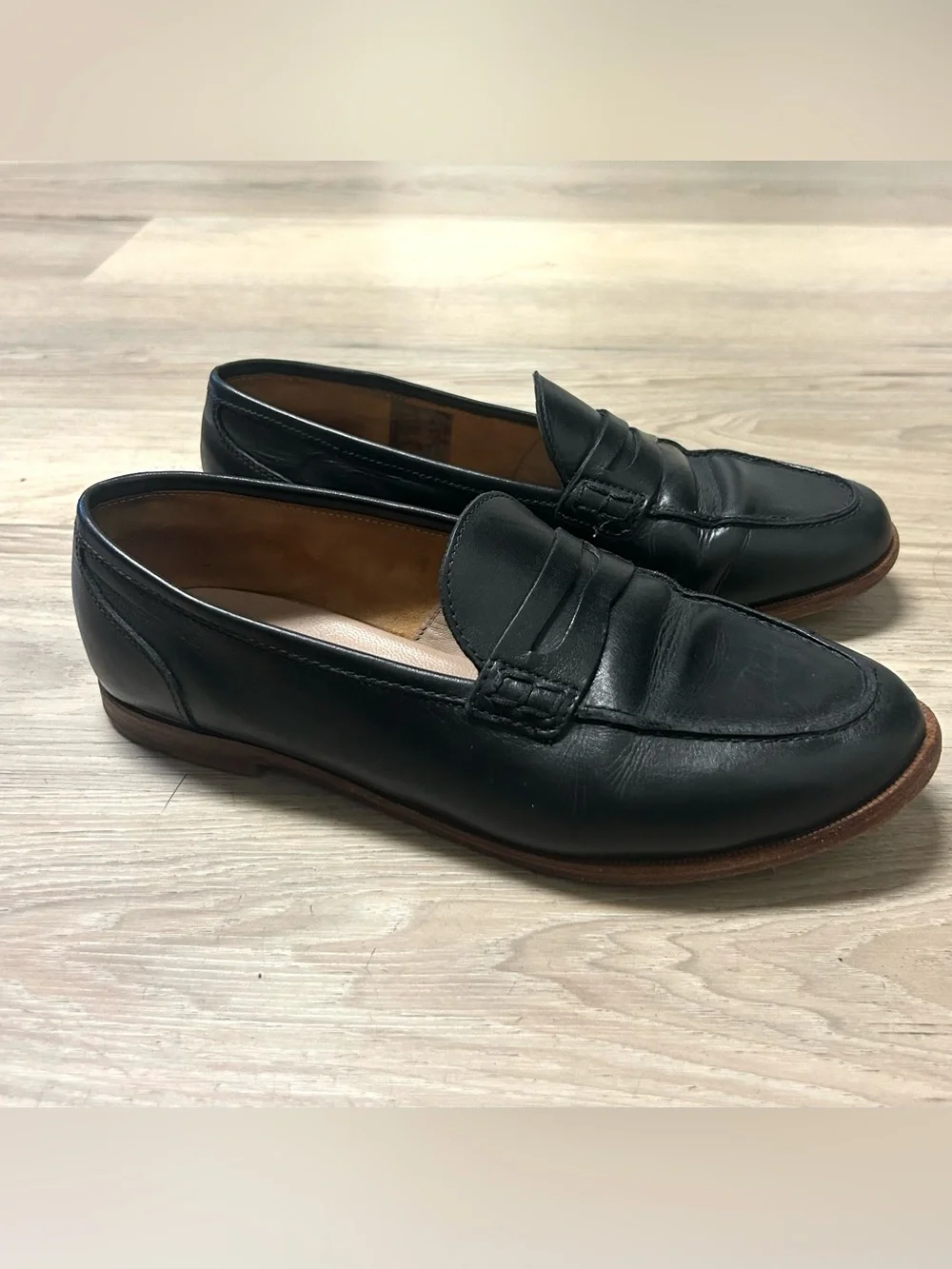 J Crew Ryan Penny Loafers Flats Shoes Womens Sz 8 Black Leather Slip On Academia